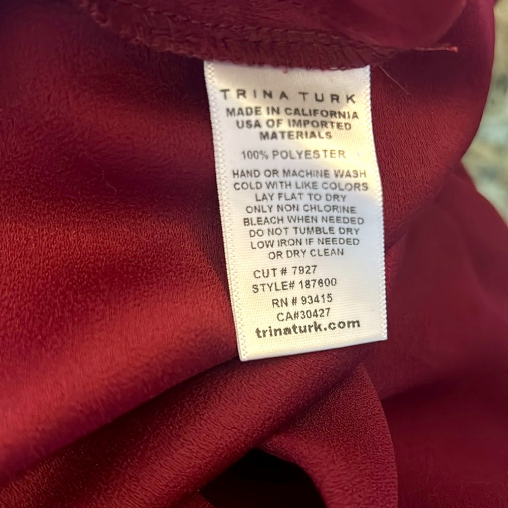 Trina Turk SZ 8 NWT burgundy “Azar Jumpsuit”. Bust 42”/PTP 21” flat/waist 40” - Picture 8 of 9